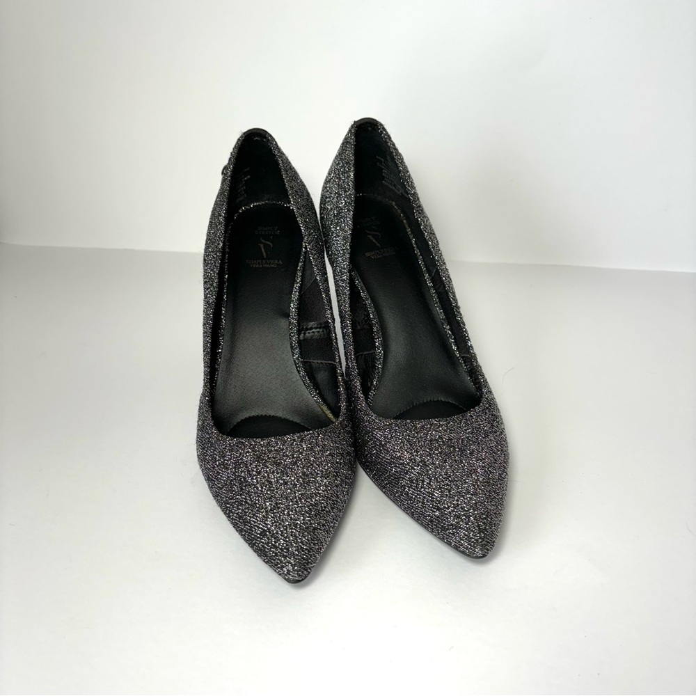 Simply Vera Vera Wang Stevie Pumps Black Silver Sparkle Pointed Toe Heel Elegant